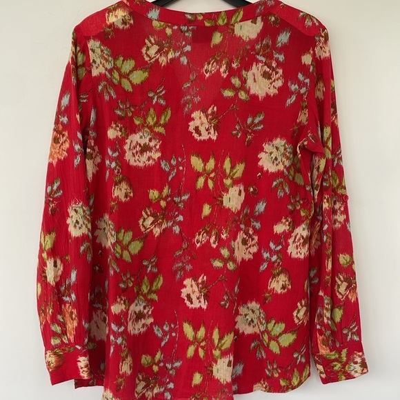 Pendleton Red Floral 100% Cotton Roll Tab Sleeve Blouse Top Cottagecore Medium - Picture 12 of 14